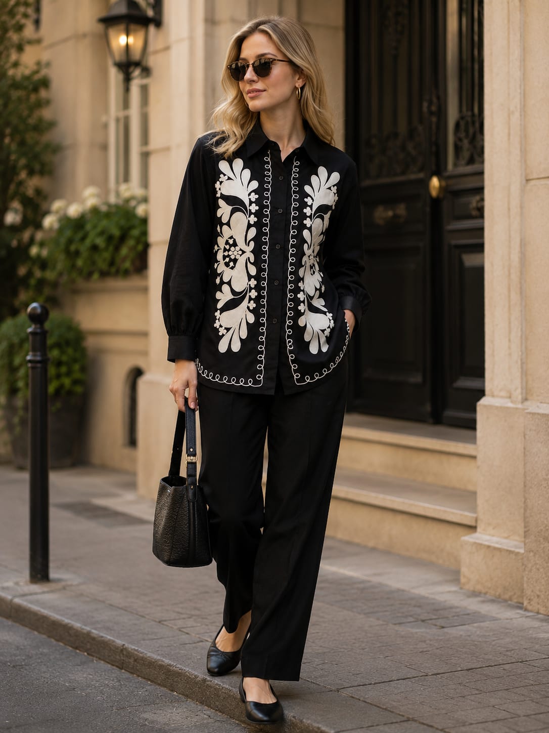 Midnight Bloom Embroidered Shirt
