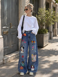 Cartoon Patch Wide-Leg Jeans